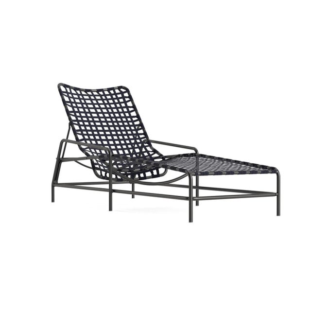 Brown Jordan Kantan Aluminum Suncloth Chaise Lounge, Textured Pewter frame with Marine fabric For Sale - Image 12 of 12