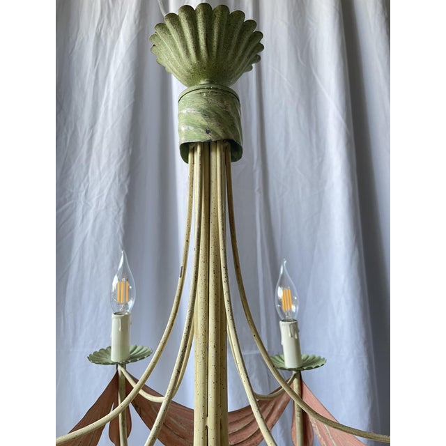 Six-Arm Chandelier in Enameled Sheet Metal, 1940s For Sale - Image 6 of 15