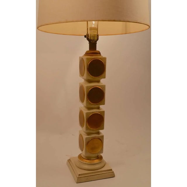 Hollywood Regency Stacked Cube Plaster Lamp With Gold Dot Motif For Sale - Image 3 of 8