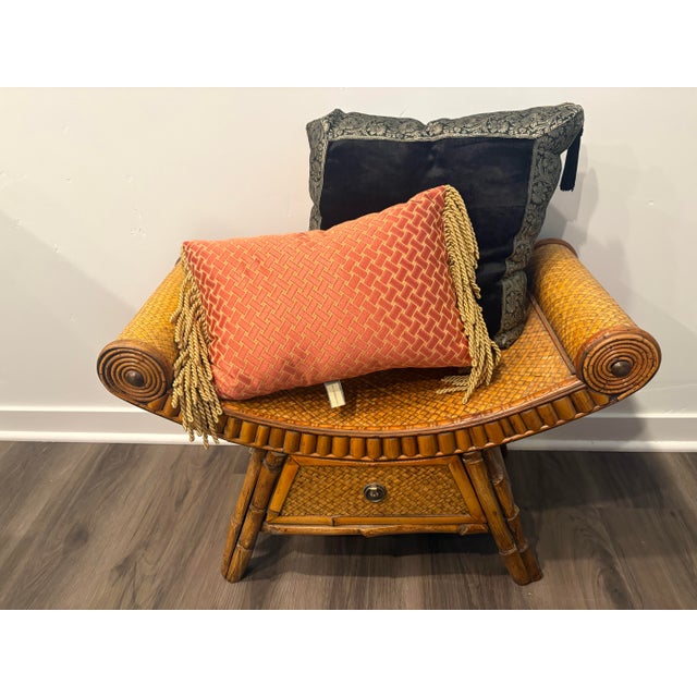 1970s Vintage Bamboo/Rattan Lounge Chair With Pillows For Sale - Image 5 of 5