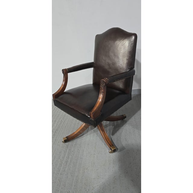 Mahogany Swivel Office Desk Chair, 1920 For Sale - Image 6 of 15