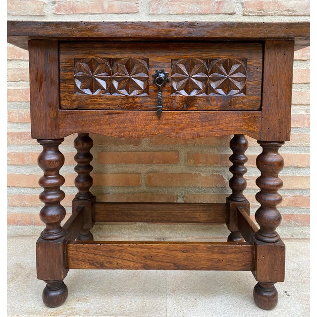 Spanish 20th Century Spanish Nightstand Carved Drawer and Iron Hardware, 1890s For Sale - Image 3 of 18