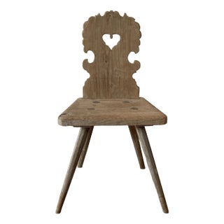 Early 1900s Antique French Alpine Carved Heart Chair For Sale