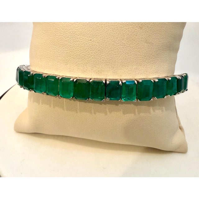 Green 40 Ct Natural Emerald Cut Emerald Cocktail Tennis Bracelet 14 Kt White Gold 7.5" For Sale - Image 8 of 18