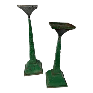 Large Geometric Metal Candlesticks a Pair