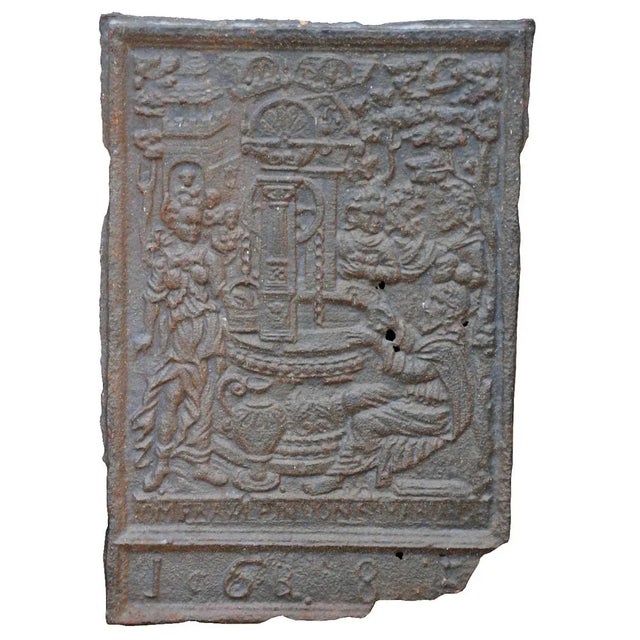 Baroque Swedish Baroque Cast Iron Jamb / Five-Plate Stove Plate Panel / Fireback For Sale - Image 3 of 3