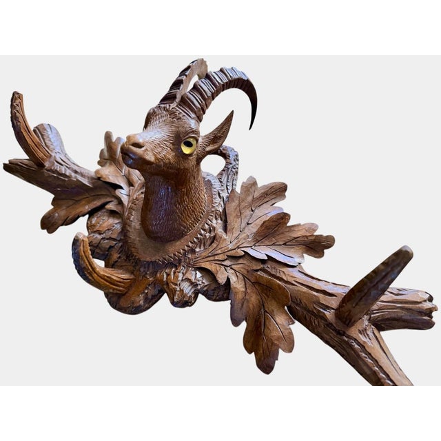 1900 - 1909 1900s Black Forest Goat Coat Rack With Glass Eyes For Sale - Image 5 of 8