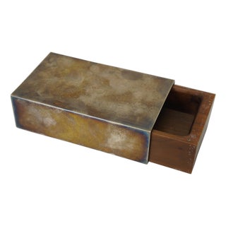 Mid 20th Century Etched Silverplate Art Deco Mahogany Sliding Cigarette Keepsake Box 5" For Sale