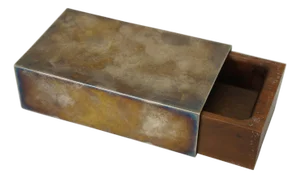Mid 20th Century Etched Silverplate Art Deco Mahogany Sliding Cigarette Keepsake Box 5"