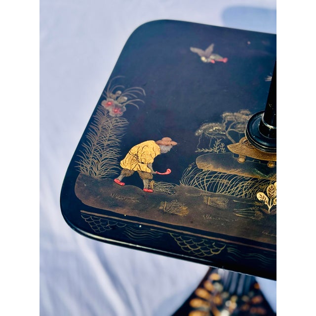 Vintage Chinoiserie Floor Lamp With Painted Tabletop – Elegant Black & Gold Accent For Sale In Boise - Image 6 of 12