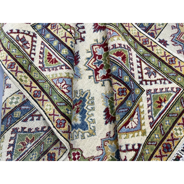 Ivory Kazak Wool Rug With Colorful Medallions, 5'6" X 7'6" For Sale - Image 12 of 14