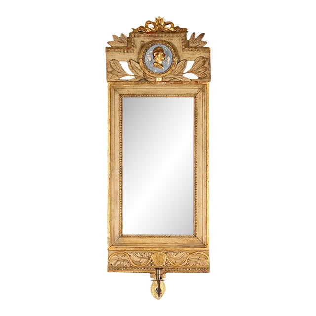 18th Century Gustavian Gilt Cameo Mirror with Added Later Sconce For Sale
