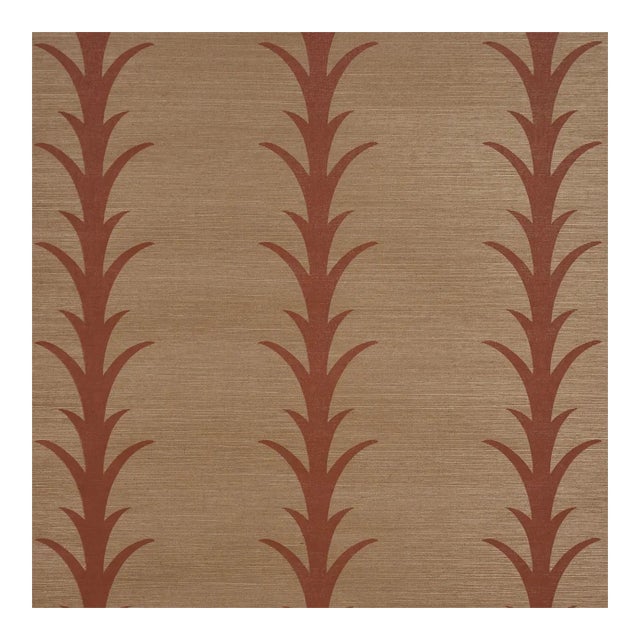Sample-Schumacher x Celerie Kemble Acanthus Stripe Sisal Wallpaper In Mocha For Sale