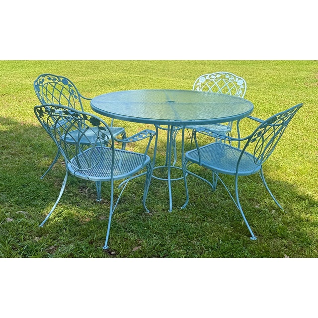 Vintage Woodard Chantilly Rose Wrought Iron Patio Table & 4 Chairs, Attributed For Sale - Image 9 of 10
