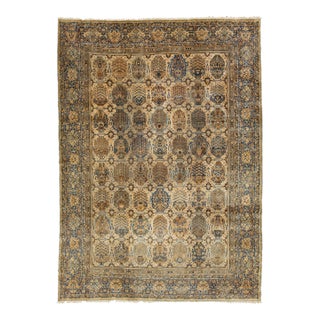 Tan Antique Persian Kerman Wool Rug With Allover Pattern For Sale