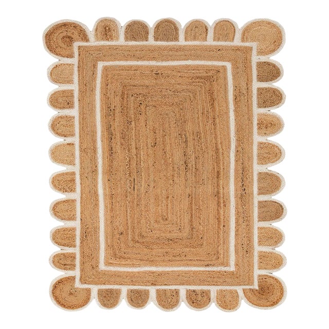 Scallop White Jute Scallop Hand Made Rug 2.6'x6' For Sale