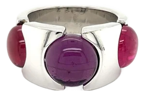 Fred of Paris Tourmaline & Amethyst 18k White Gold Band Ring - Size 6