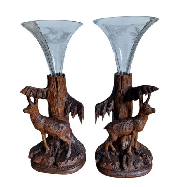 Black Forest Deer Vases, 1950s, Set of 2 For Sale - Image 3 of 6