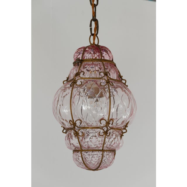 Pink Italian Caged Pink Murano Glass Pendant from Seguso, 1950s For Sale - Image 8 of 17