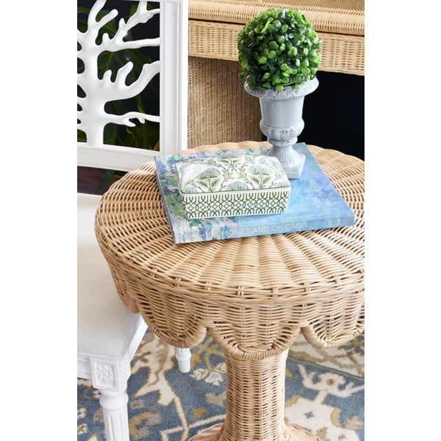 Rustic Matthew Izzo Home Orla Rattan Round Pedestal Side Table With Scallop Edge For Sale - Image 3 of 8