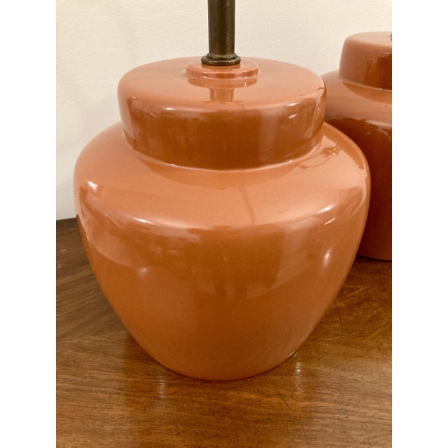 Mid-Century Modern Large Vintage Pumpkin Orange Haeger Ginger Jar Lamps - A Pair For Sale - Image 3 of 5