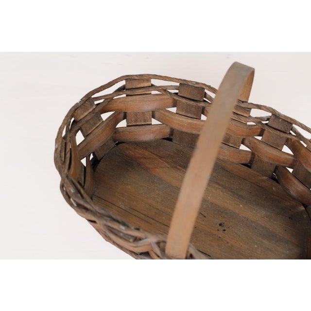 Handwoven Oval Splint Gathering Basket With Hard Wood Base For Sale - Image 11 of 13