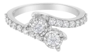 10K White Gold Two-Stone Miracle-Set Diamond Bypass Ring (1 Cttw, H-I Color, I1-I2 Clarity) - Size 7