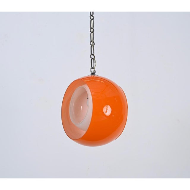 Metal Orange Murano Glass Eclipse Pendant attributed to Carlo Nason for Mazzega, Italy, 1960s For Sale - Image 7 of 15
