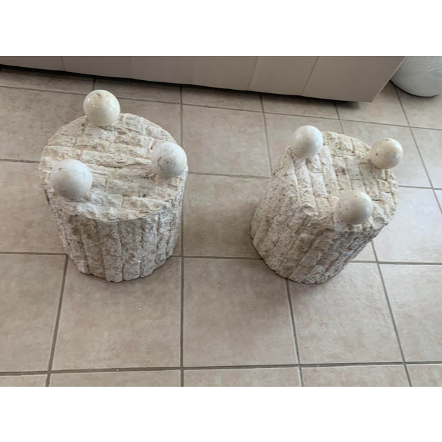 Introducing our captivating tessellated Mactan stones pedestal side tables, a stunning pieces designed in the style of...