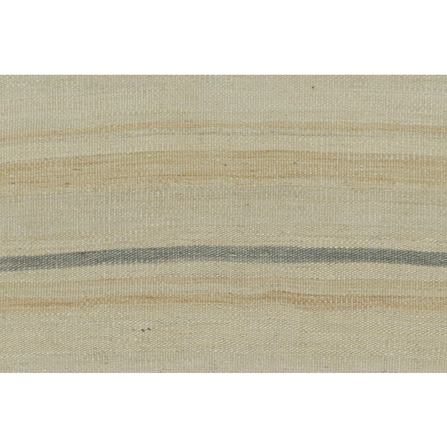 Contemporary Rug & Kilim’s Contemporary Kilim With Textural Beige, Cream and Blue Stripes For Sale - Image 3 of 7