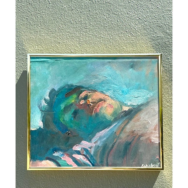 Vintage Original Painterly Portrait Air Reclining Man For Sale In West Palm - Image 6 of 12