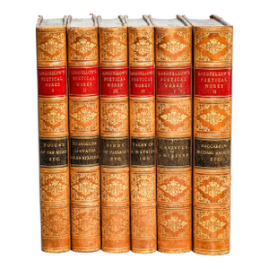 Stunning 6 Volume Ornate Victorian Antique Leather Spine Books Works of Henry Wadsworth Longfellow Home Office Shelf Decor
