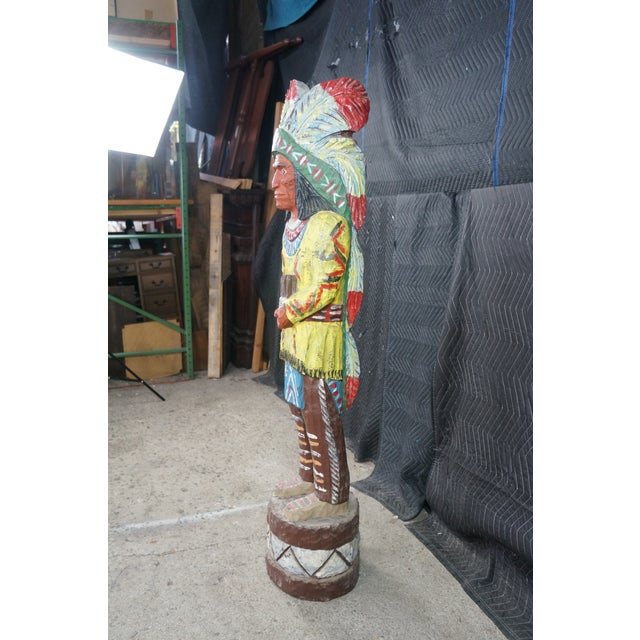 Ralph Gallagher Hand Carved Cigar Store Indian Statue Native American Chief 60" For Sale - Image 11 of 18