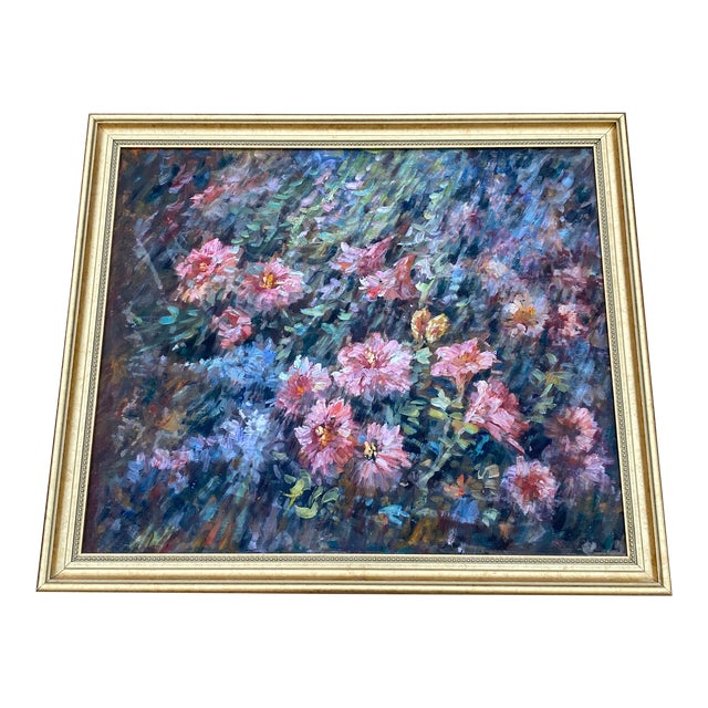 Vintage Floral Still Life Oil on Canvas Signed Denver ~ Framed For Sale