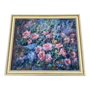 Vintage Floral Still Life Oil on Canvas Signed Denver ~ Framed