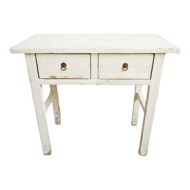 Vintage White Elm Two Drawer Side Table For Sale