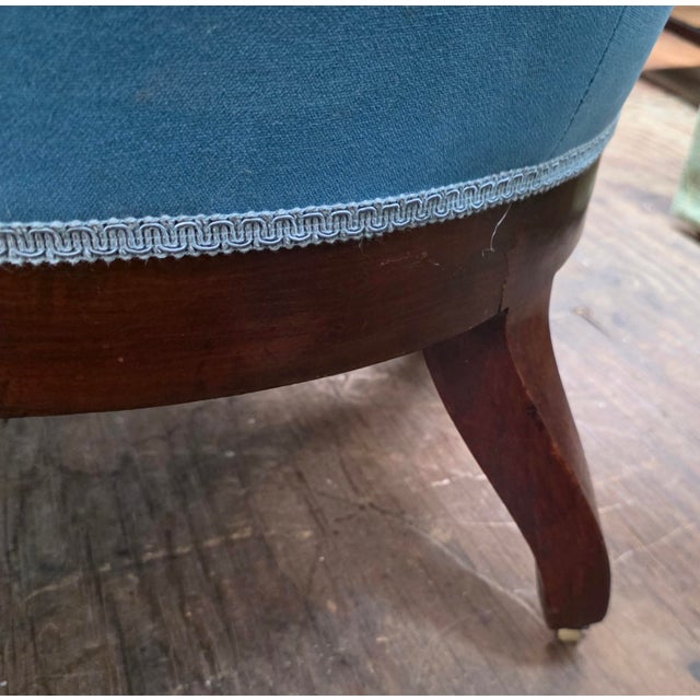 Blue Antique Circa 1900 Chippendale Revival Carved Mahogany Wingback Easy Chair With Acanthus-Carved Cabriole Legs For Sale - Image 8 of 12