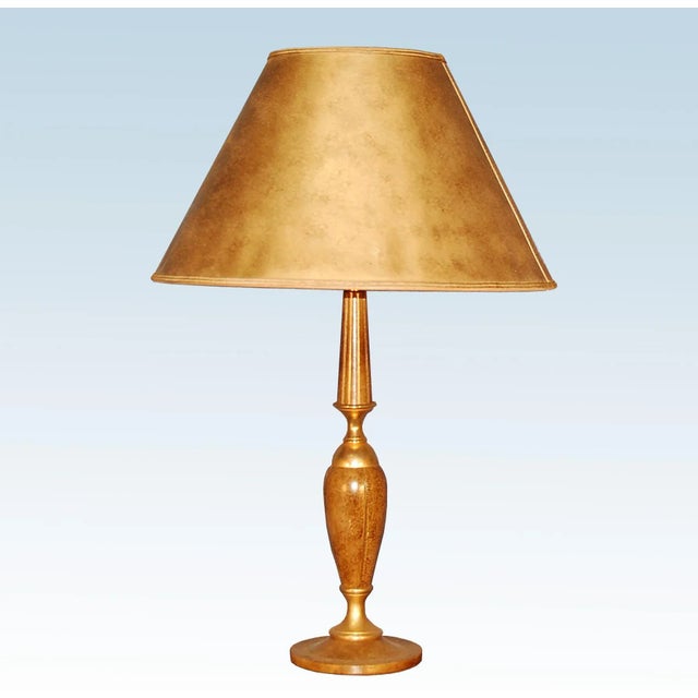 Animal Skin Golden Brass & Leather Lamp from Le Tanneur, 1970s For Sale - Image 7 of 7