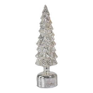 Mugo Pine Antique Silver Rotating LED Holiday Tabletop Tree, Medium