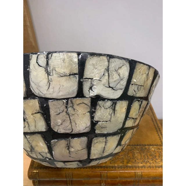 1980s 1980’s Vintage Bamboo Bowl With Black Lacquer & Capiz Shell Exterior For Sale - Image 5 of 9