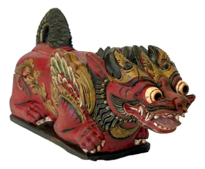 Balinese Carved Wood Singa Lion Sacred Ritual Box From Takashimaya New York C1983