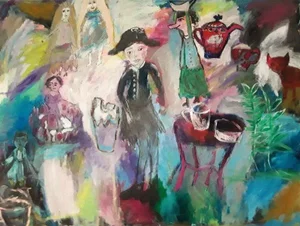 "Childhood Adventures" Contemporary Expressionist Figurative Painting by Debbie Schramer
