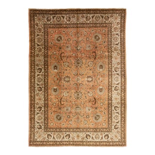 Antique Peach Persian Tabriz Wool Rug Floral Designed For Sale
