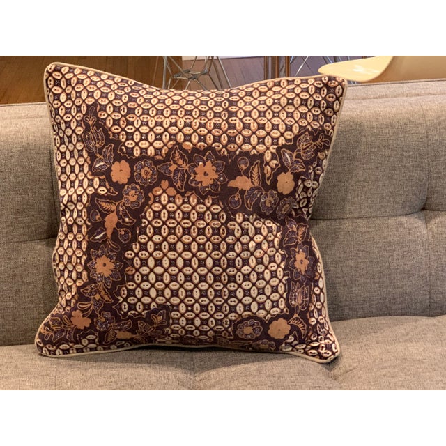 Contemporary Square Pillow Newly Made From Vintage Batik Cotton Fabric For Sale - Image 4 of 4