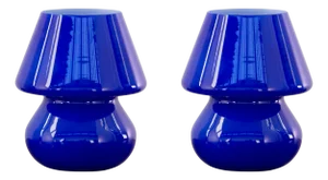 Vintage Italian Blue Mushroom Lamps in Murano Glass, Set of 2