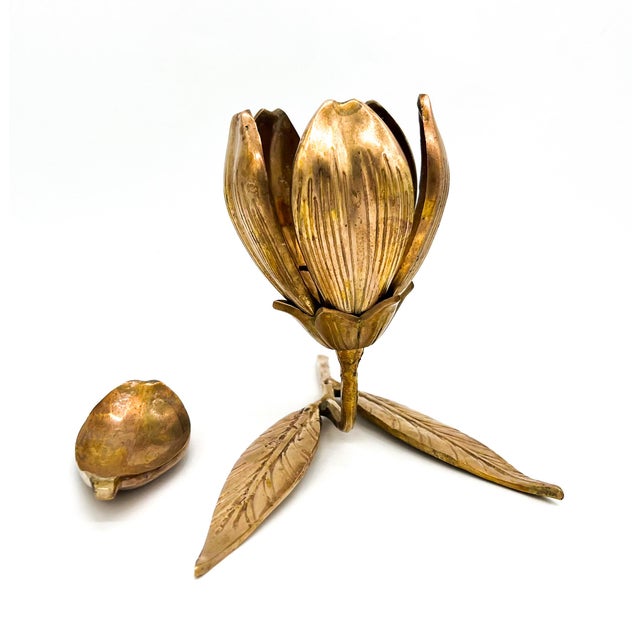Late 20th Century Vintage Brass Flower Candleholder With 6 Removable Petal Ashtrays – Hollywood Regency / Mid-Century Modern For Sale - Image 5 of 13