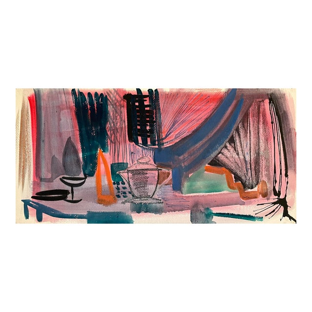 1953 Robert Colborne Interior Still Life Watercolor For Sale