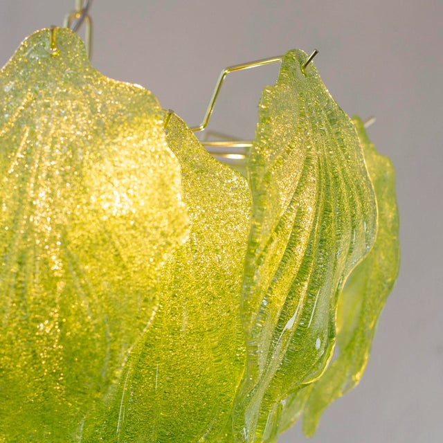 Suspension Chandelier in Murano Glass Leaves Green Color, Italy, 1990s For Sale - Image 11 of 13