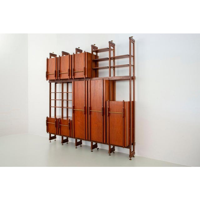 Wood Geometrical Credenza in Wood and Brass, Italy, 1960s For Sale - Image 7 of 8