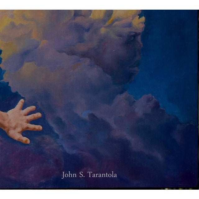 Holding Back the Moon, ca. 2018 by John Tarantola | Oil on Panel figure reaching toward the moon For Sale - Image 4 of 4